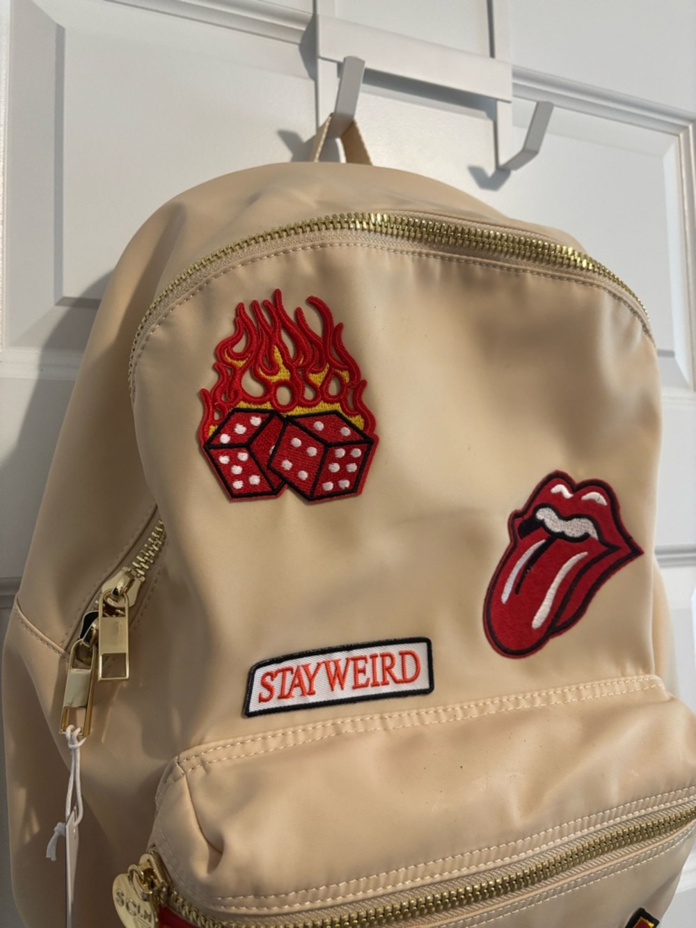 Stoney Clover Lane cream backpack with patches - Picture 6 of 13